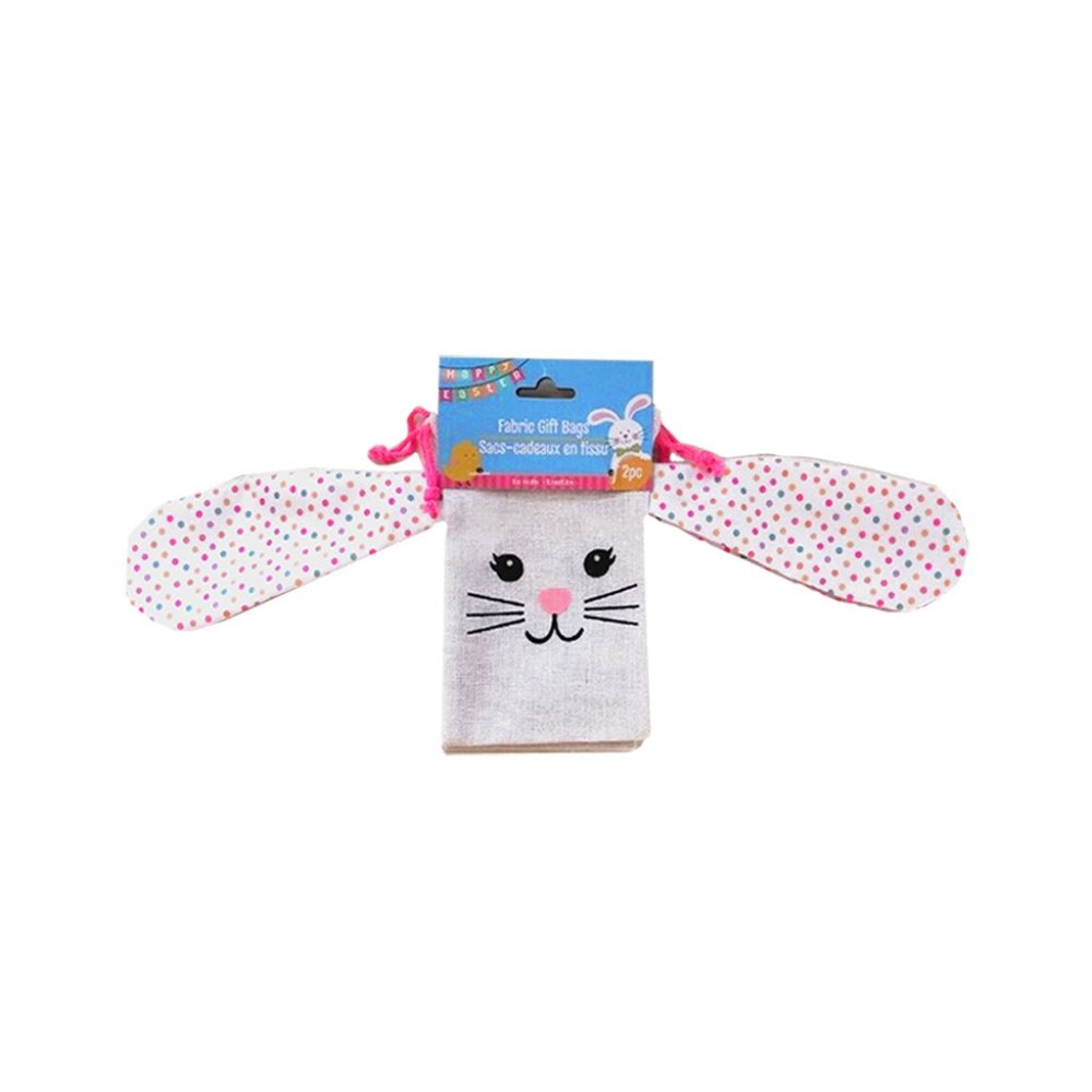 Easter Fabric Gift Bags Bunny Treat Bags Drawstring Floppy ears 2 Piece Pack